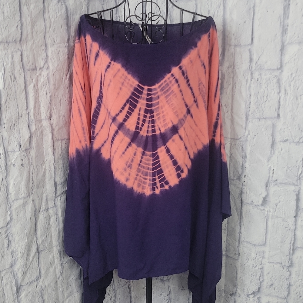 Vision Tie-Dye Boho Purple/Pink Tunic Top‎ OS